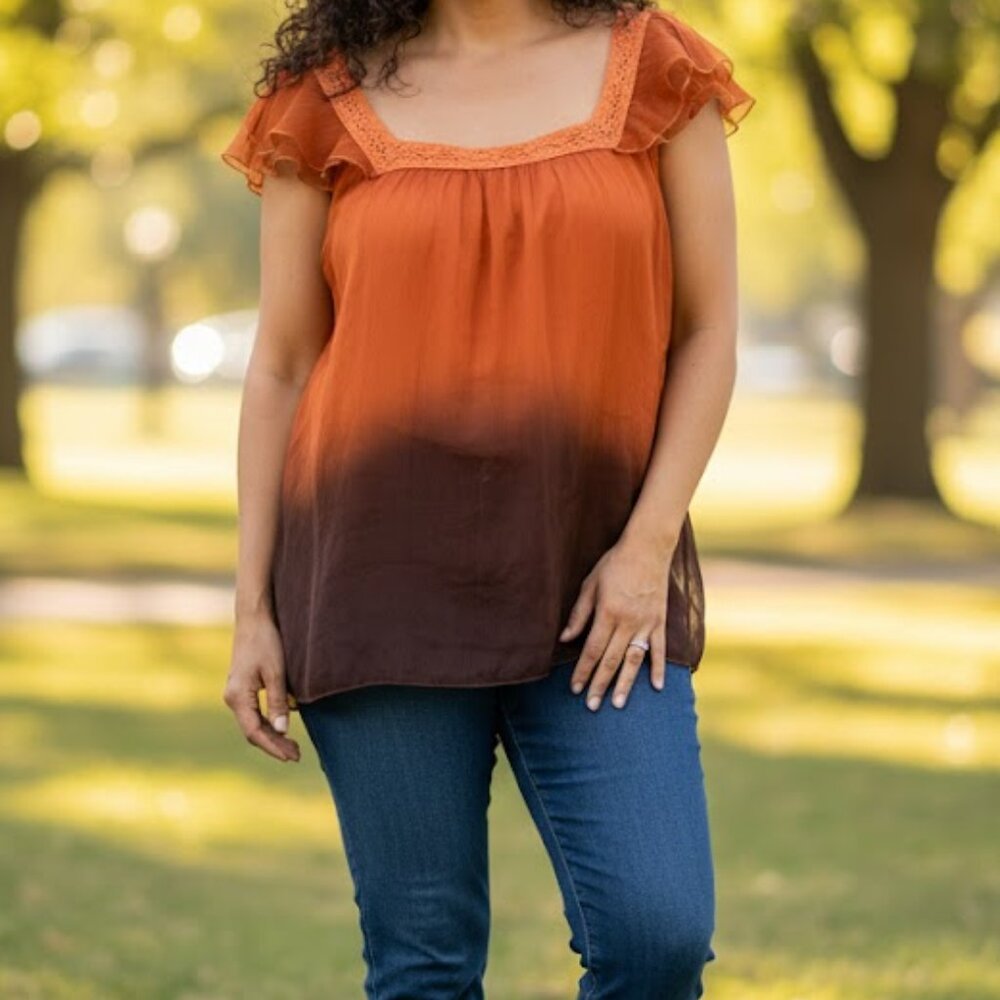NWT Sele sz 1X flowy two tone crinkle style top
